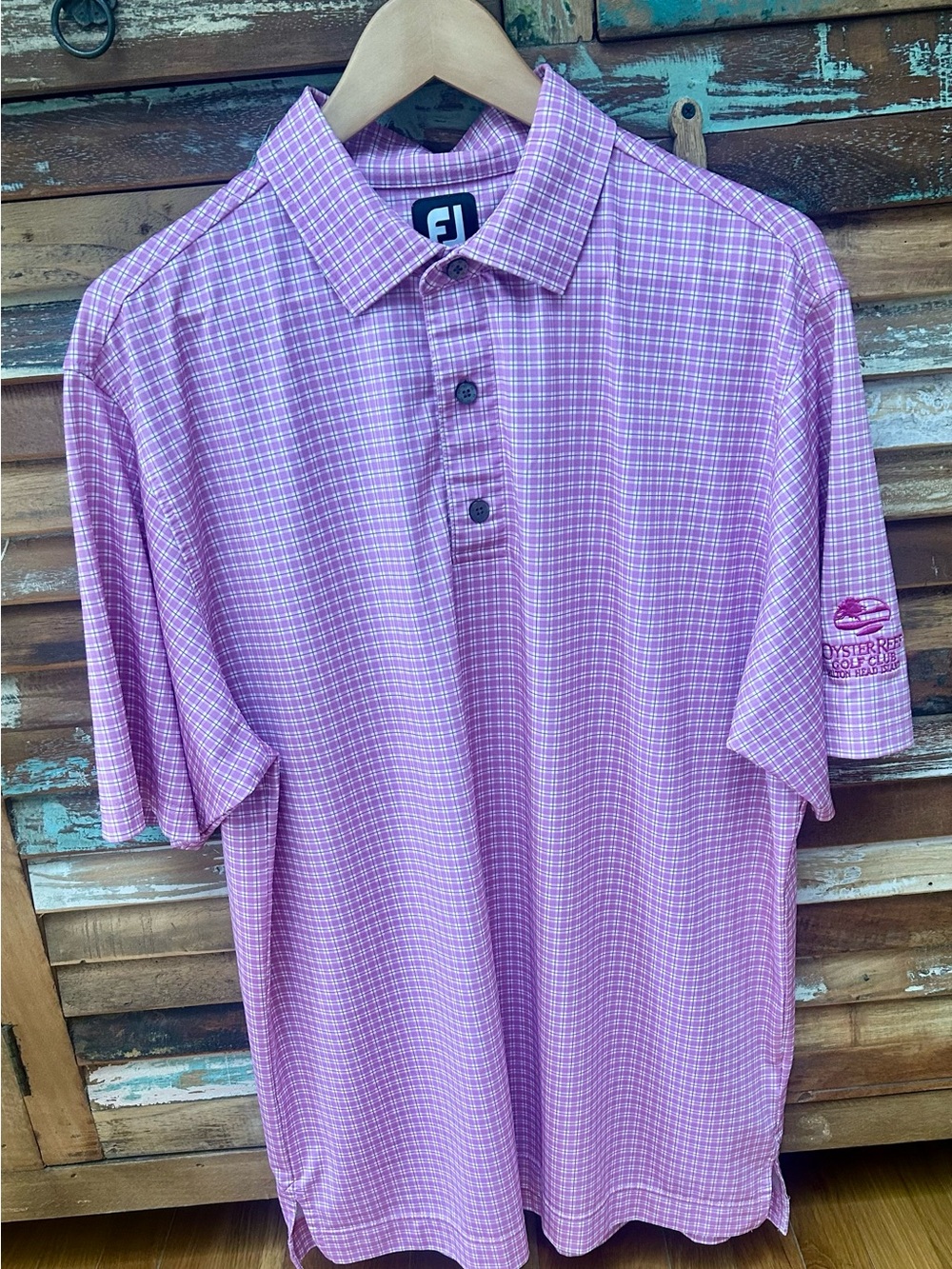FootJoy Pink Plaid Short-Sleeve Golf Polo, Oyster Reef Golf, Hilton Head